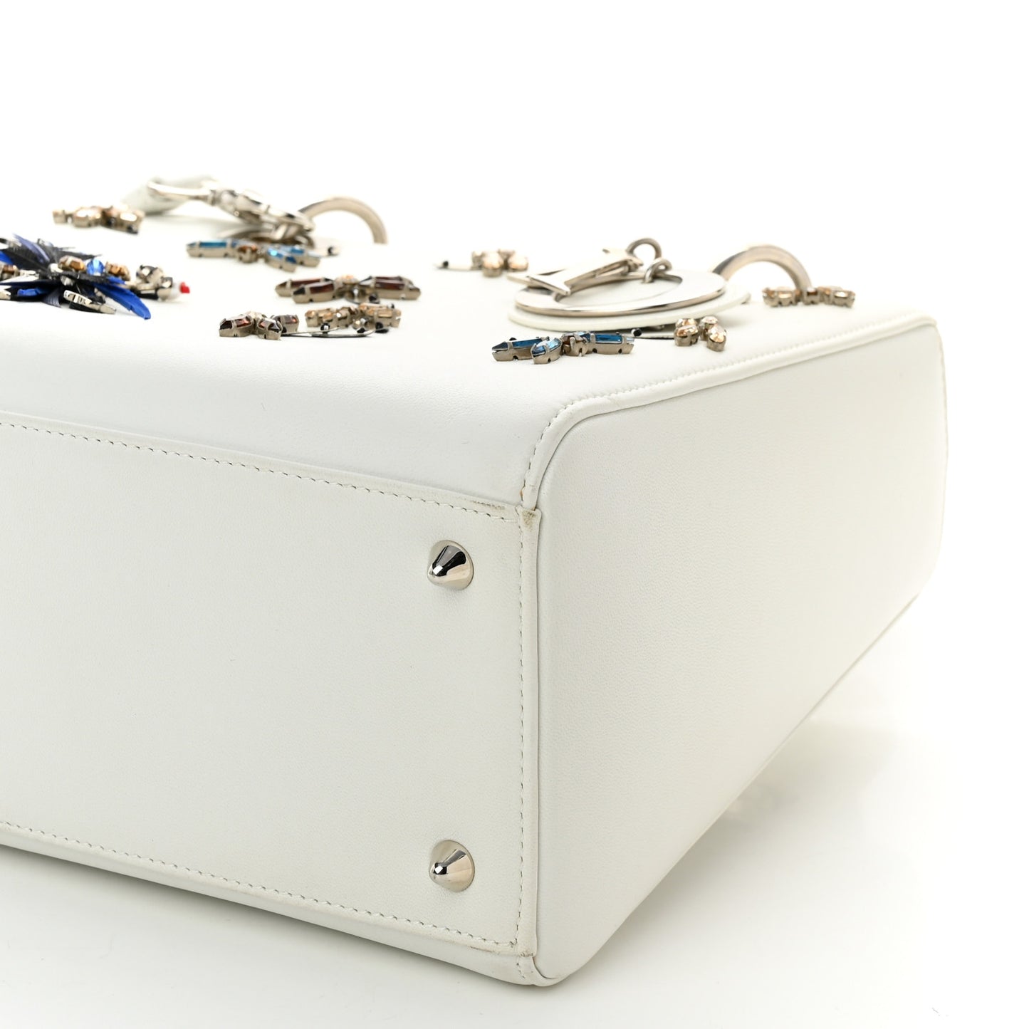 Smooth Calfskin Embellished Dragonfly Medium Lady Dior White Multicolor