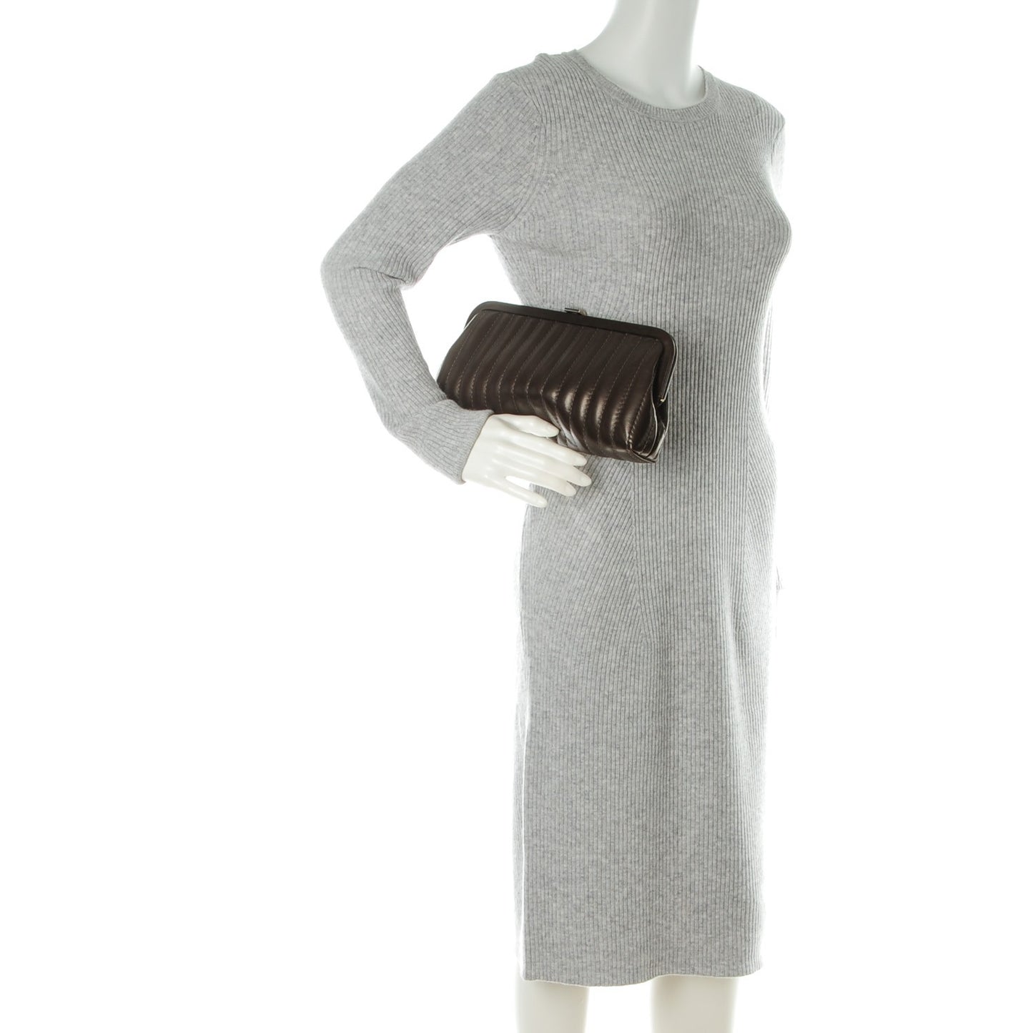 Lambskin Vertical Quilted Mademoiselle Clutch Marron Fonce