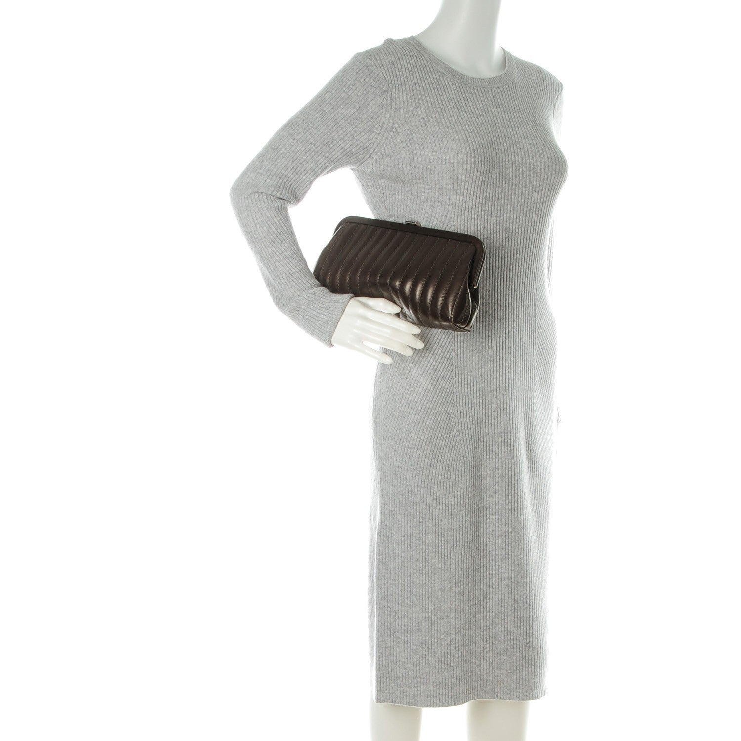 Chanel Lambskin Vertical Quilted Mademoiselle Clutch Marron Fonce 2 of 7