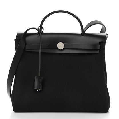 Hermes Military Toile Vache Hunter Herbag Zip Retourne 31 PM Black 3 of 12