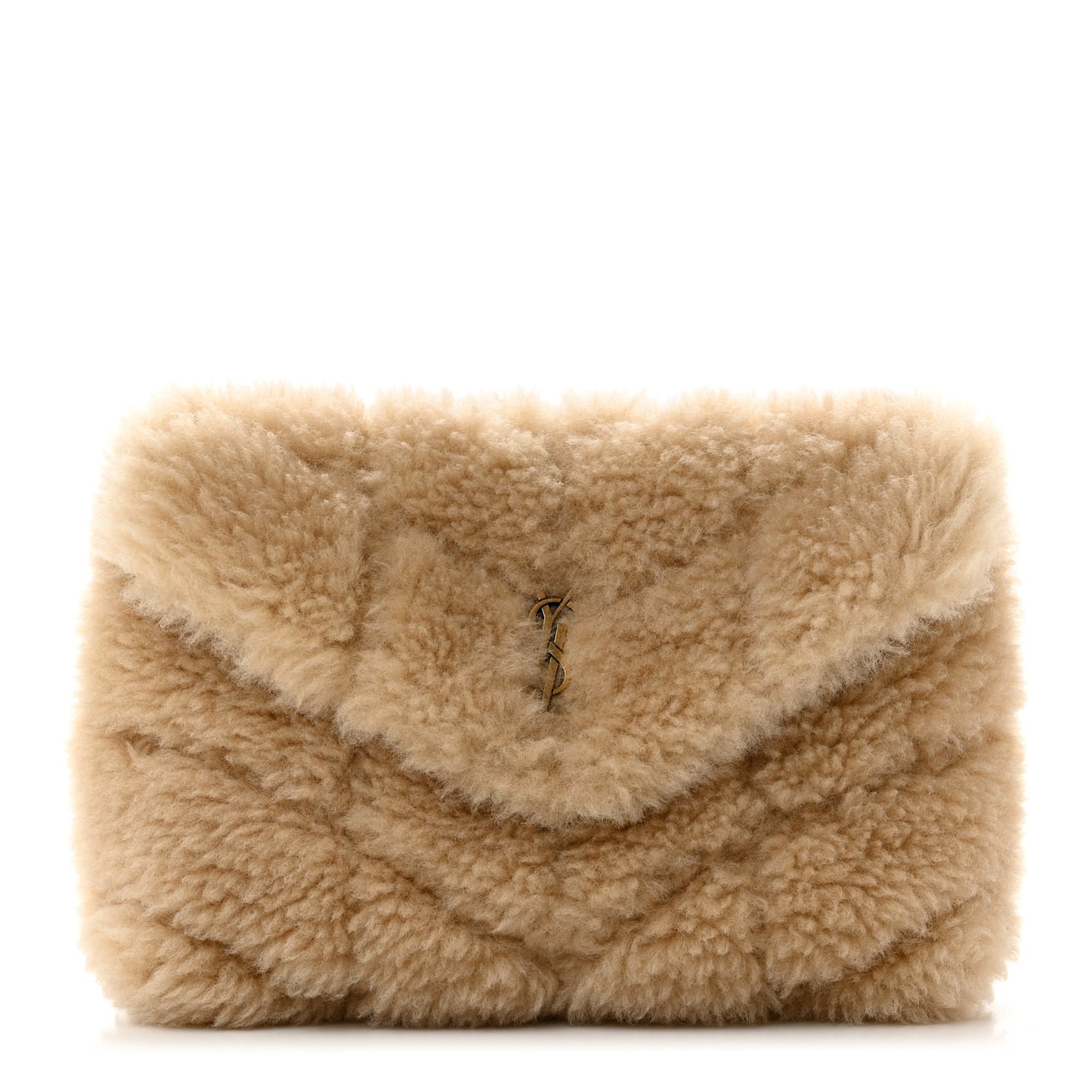 Shearling Quilted Monogram Loulou Puffer Pouch Clutch Natural Beige