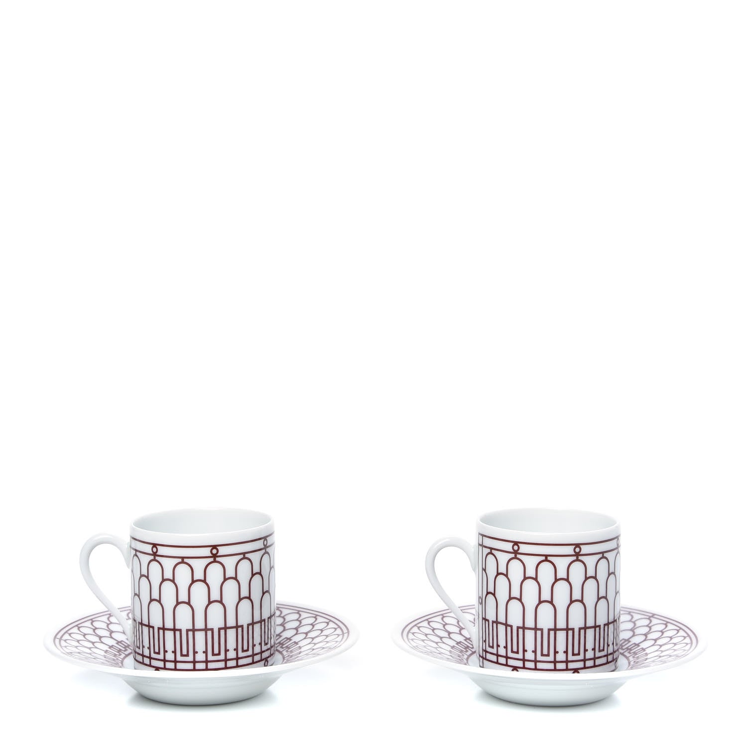 Hermes Porcelain H Deco Coffee Cup And Saucer Set Of 2 Rouge 1 of 6