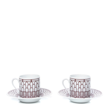 Hermes Porcelain H Deco Coffee Cup And Saucer Set Of 2 Rouge 1 of 6