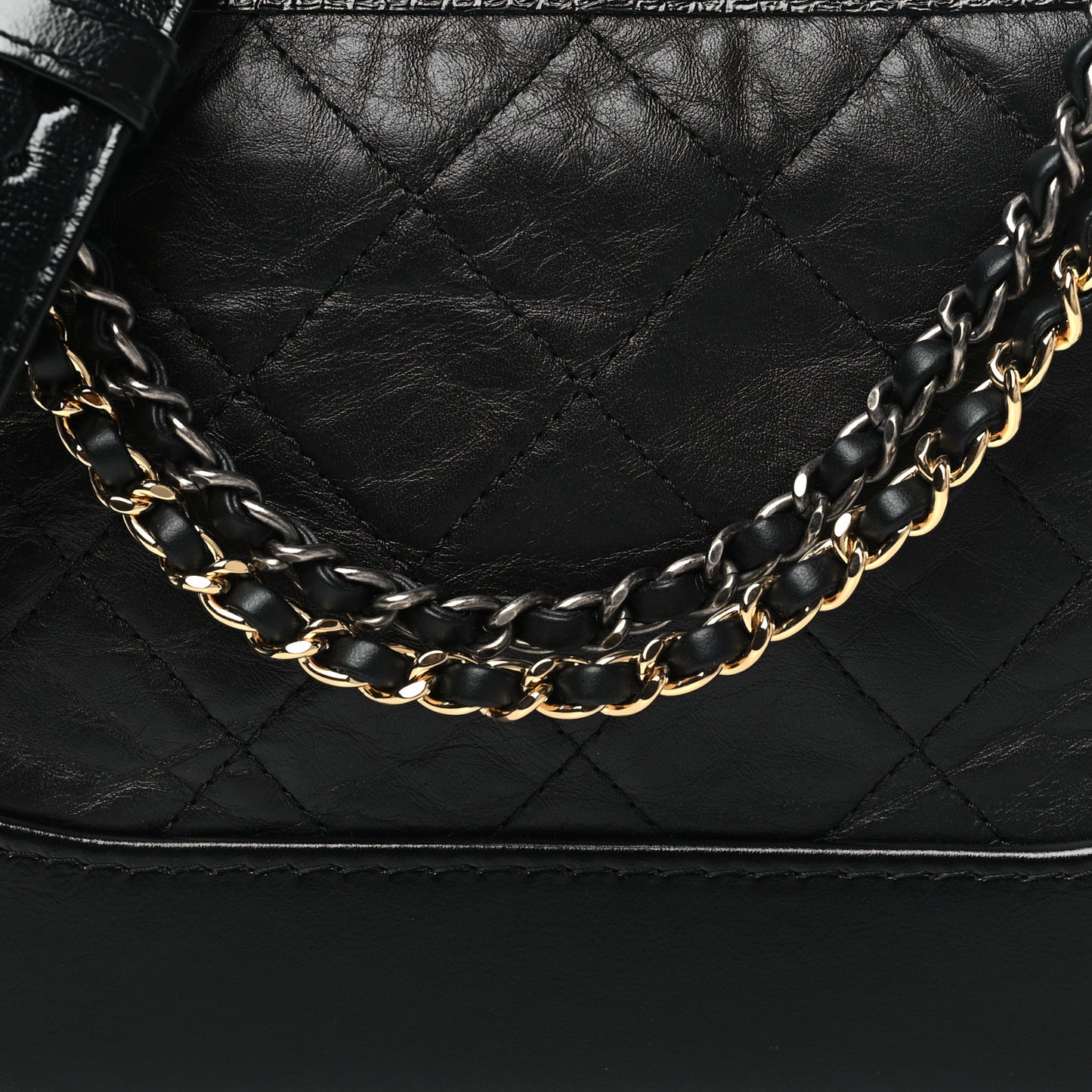 Aged Calfskin Quilted Small Gabrielle Hobo Black
