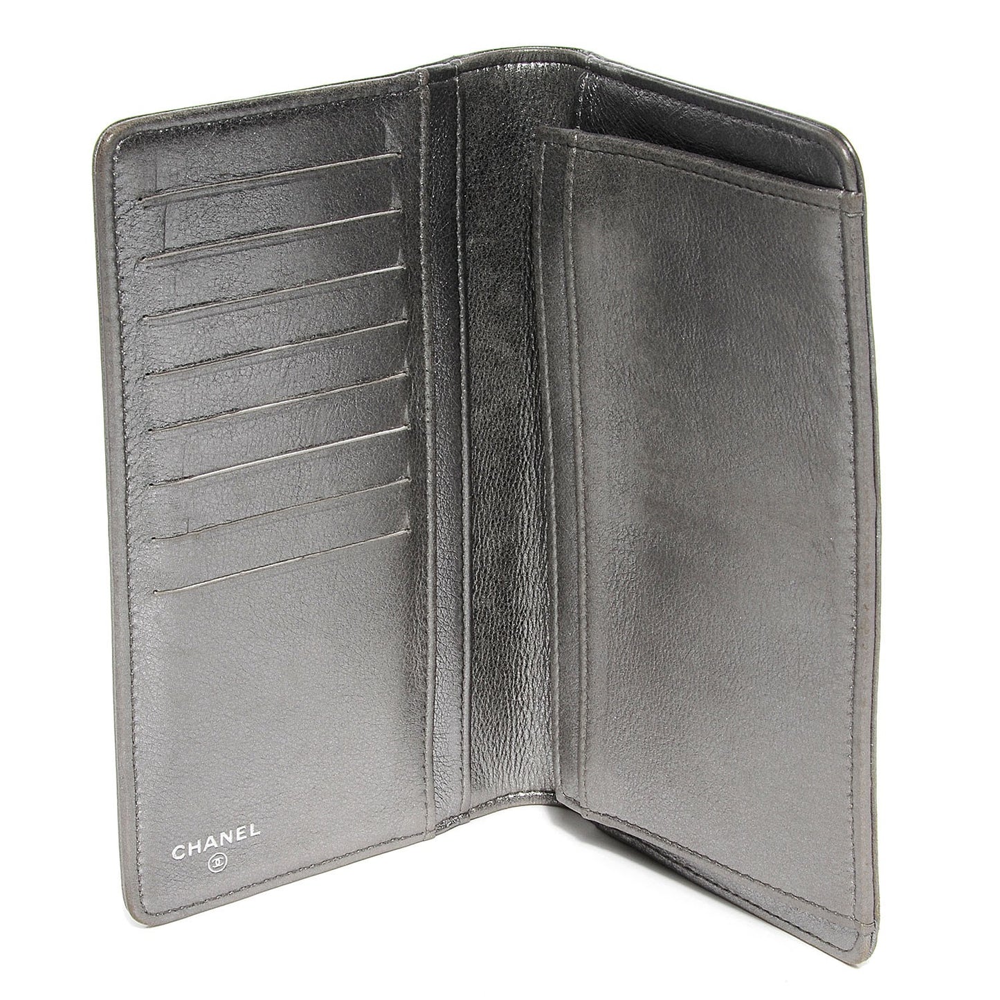 Metallic Calfskin Quilted Boy Yen Wallet Silver