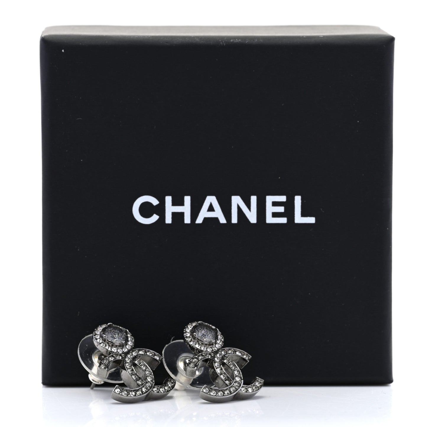 Ruthenium Crystal CC Drop Earrings Silver Grey