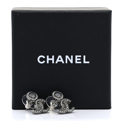 Chanel Ruthenium Crystal CC Drop Earrings Silver Grey 5 of 5
