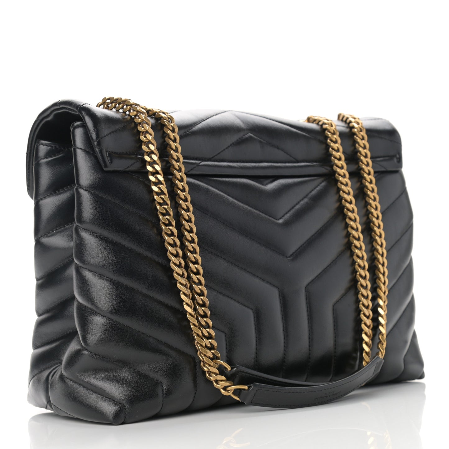 Calfskin Y Quilted Monogram Medium Loulou Chain Satchel Black
