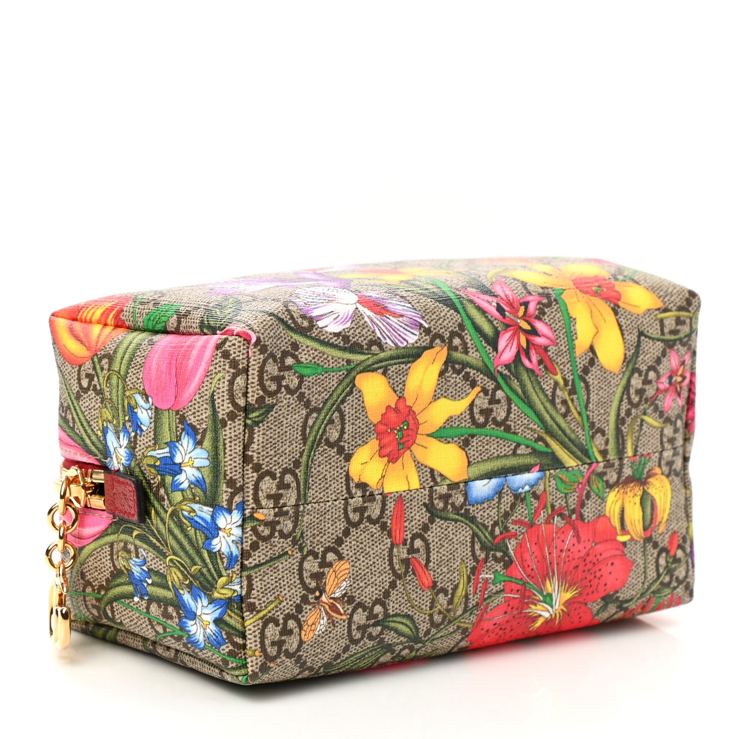 Gucci Soft GG Supreme Monogram Flora Calfskin Medium Ophidia Cosmetic Case Beige Ebony Multicolor Rosso 4 of 8