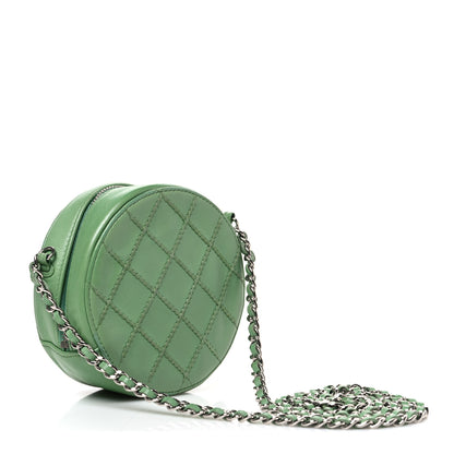 Chanel Lambskin Stitch Round Clutch With Chain Green 3 of 10