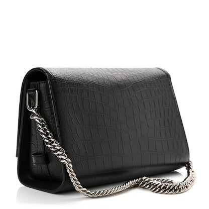 Alexander McQueen Calfskin Crocodile Embossed The Story Shoulder Bag Black 3 of 9