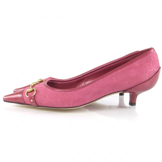 GG Monogram Canvas Horsebit Heels 7.5 B Pink