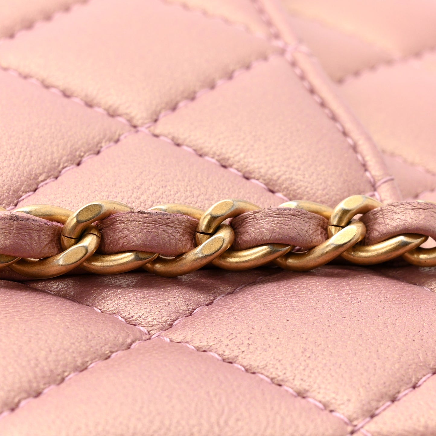 Iridescent Lambskin Quilted Mini Top Handle Rectangular Flap Pink