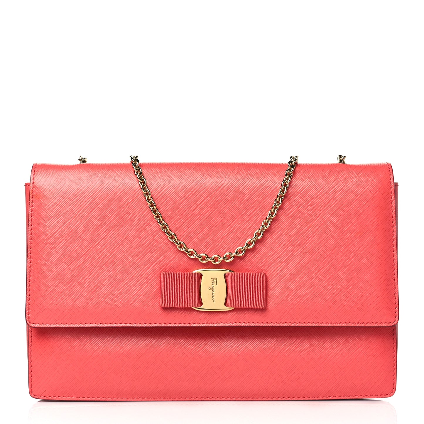 Calfskin Vara Bow Chain Flap Crossbody Orange