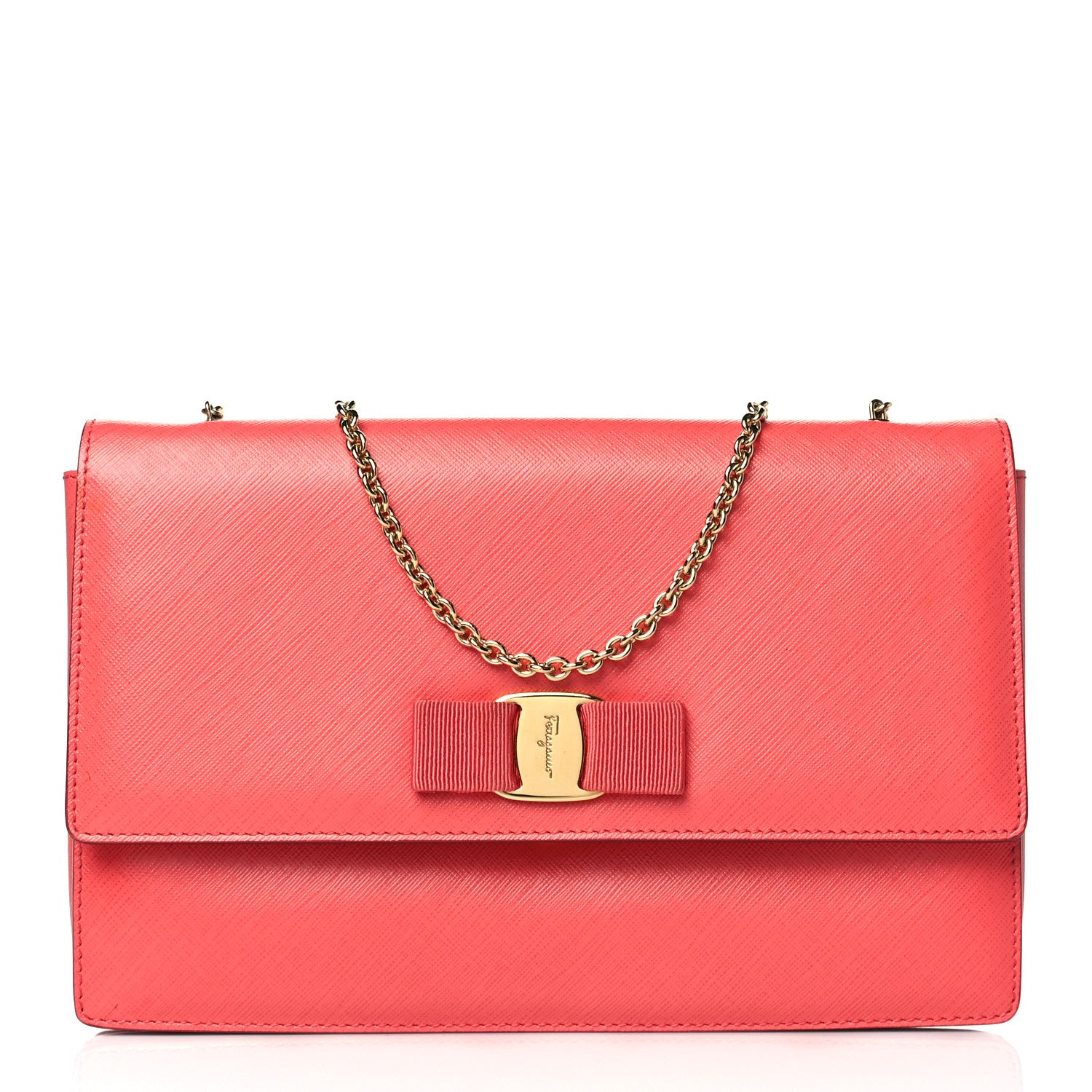 Salvatore Ferragamo Calfskin Vara Bow Chain Flap Crossbody Orange 1 of 10