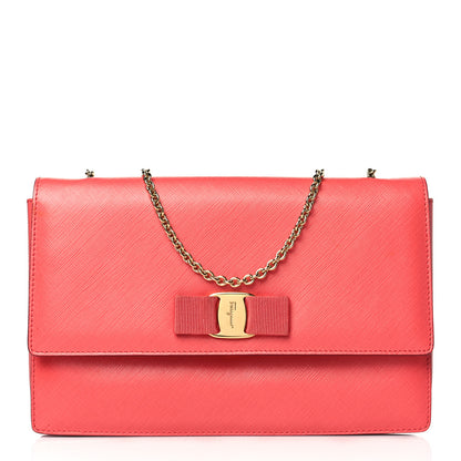 Salvatore Ferragamo Calfskin Vara Bow Chain Flap Crossbody Orange 1 of 10