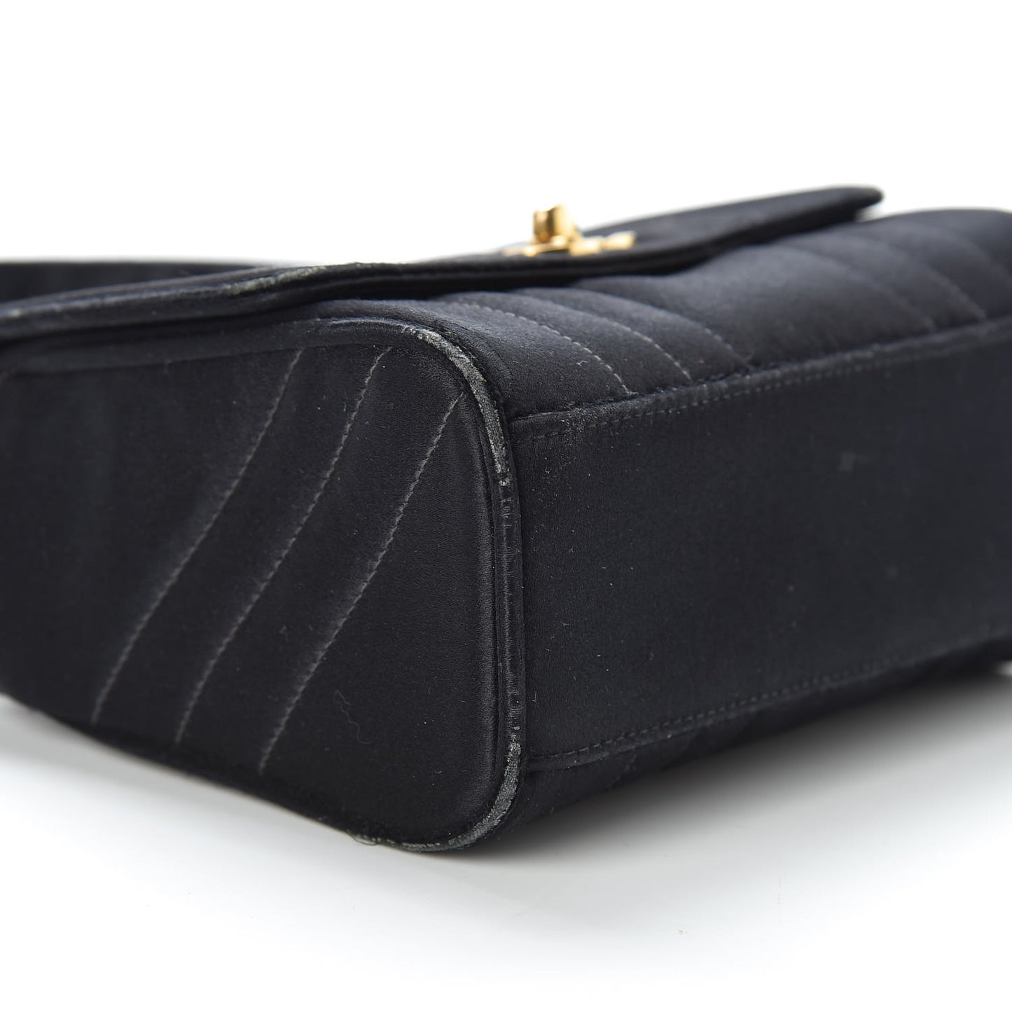 Satin Vertical Quilt Mini Flap Shoulder Bag Black