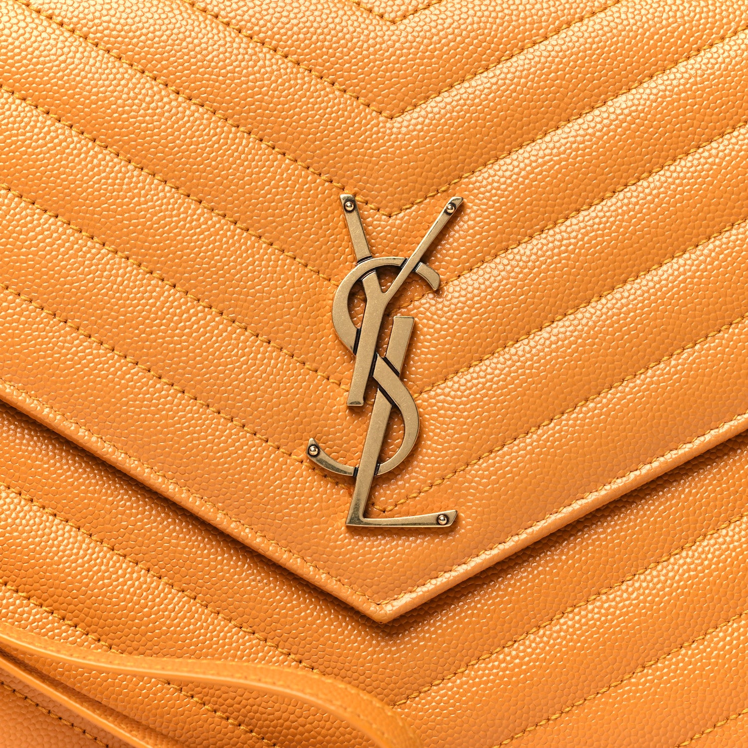 Saint Laurent Grain De Poudre Matelasse Chevron Monogram Cassandre Flap Pouch Senape Yellow 8 of 12