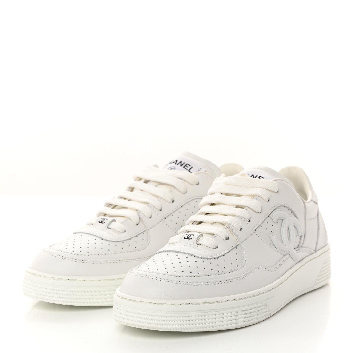 Chanel Calfskin CC Womens Sneakers 37.5 White 3 of 10