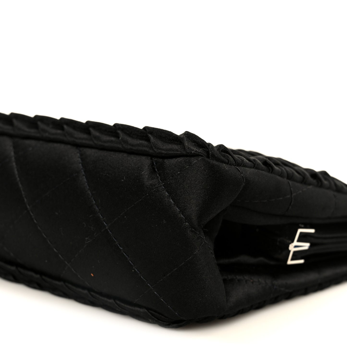 Satin Crystal Woven Clutch Black