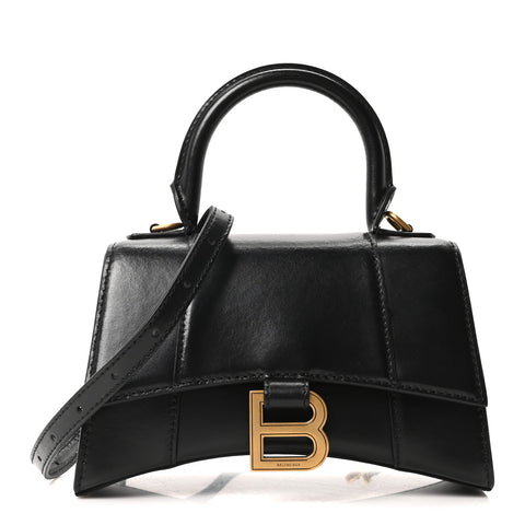 Shiny Box Calfskin Hourglass Top Handle Bag XS Black