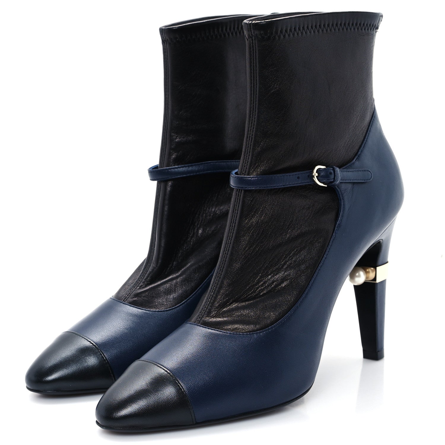 Chanel Lambskin Booties 39 Black Navy 4 of 9