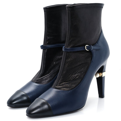 Chanel Lambskin Booties 39 Black Navy 4 of 9