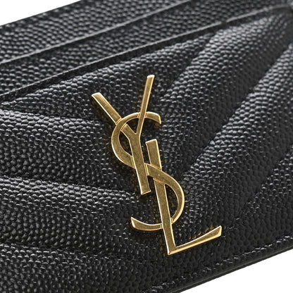 Saint Laurent Grain De Poudre Matelasse Chevron Monogram Credit Card Case Black 9 of 11