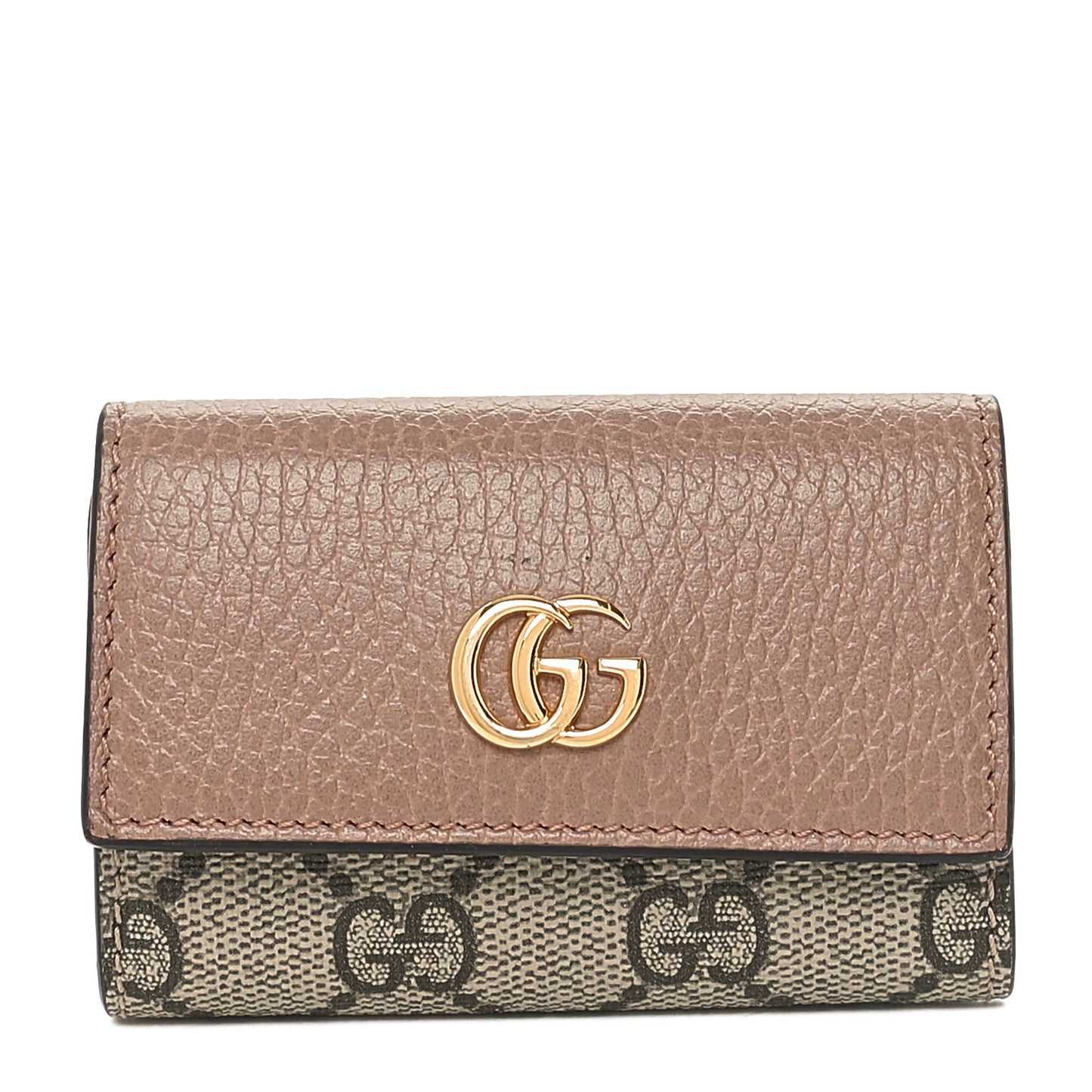 Dollar Calfskin GG Supreme Monogram GG Marmont 6 Key Holder Case Porcelain Rose Beige Ebony