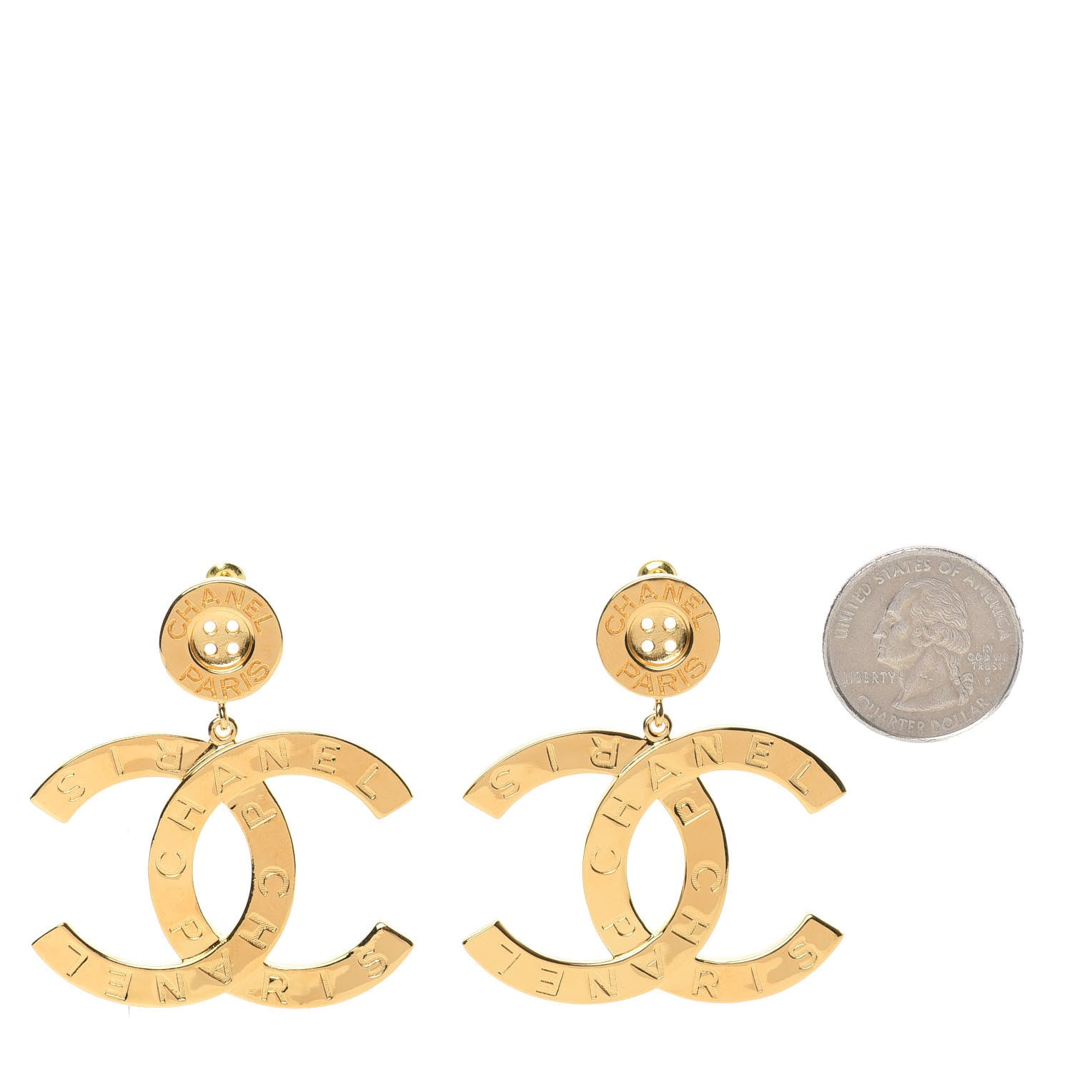 Chanel Metal Large Paris Button Earrings Gold 2 of 5