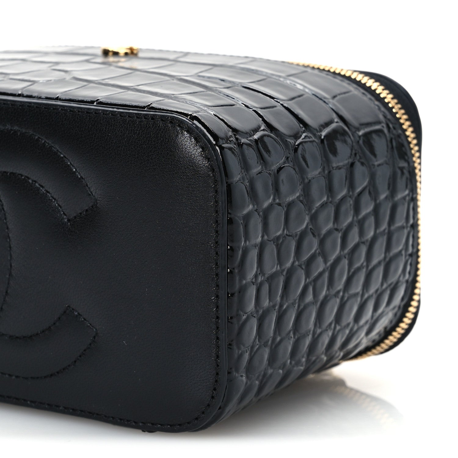 Chanel Calfskin Crocodile Embossed Exoticoco Small Top Handle Vanity Case With Chain Black 9 of 9