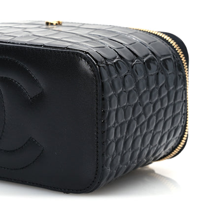 Chanel Calfskin Crocodile Embossed Exoticoco Small Top Handle Vanity Case With Chain Black 9 of 9