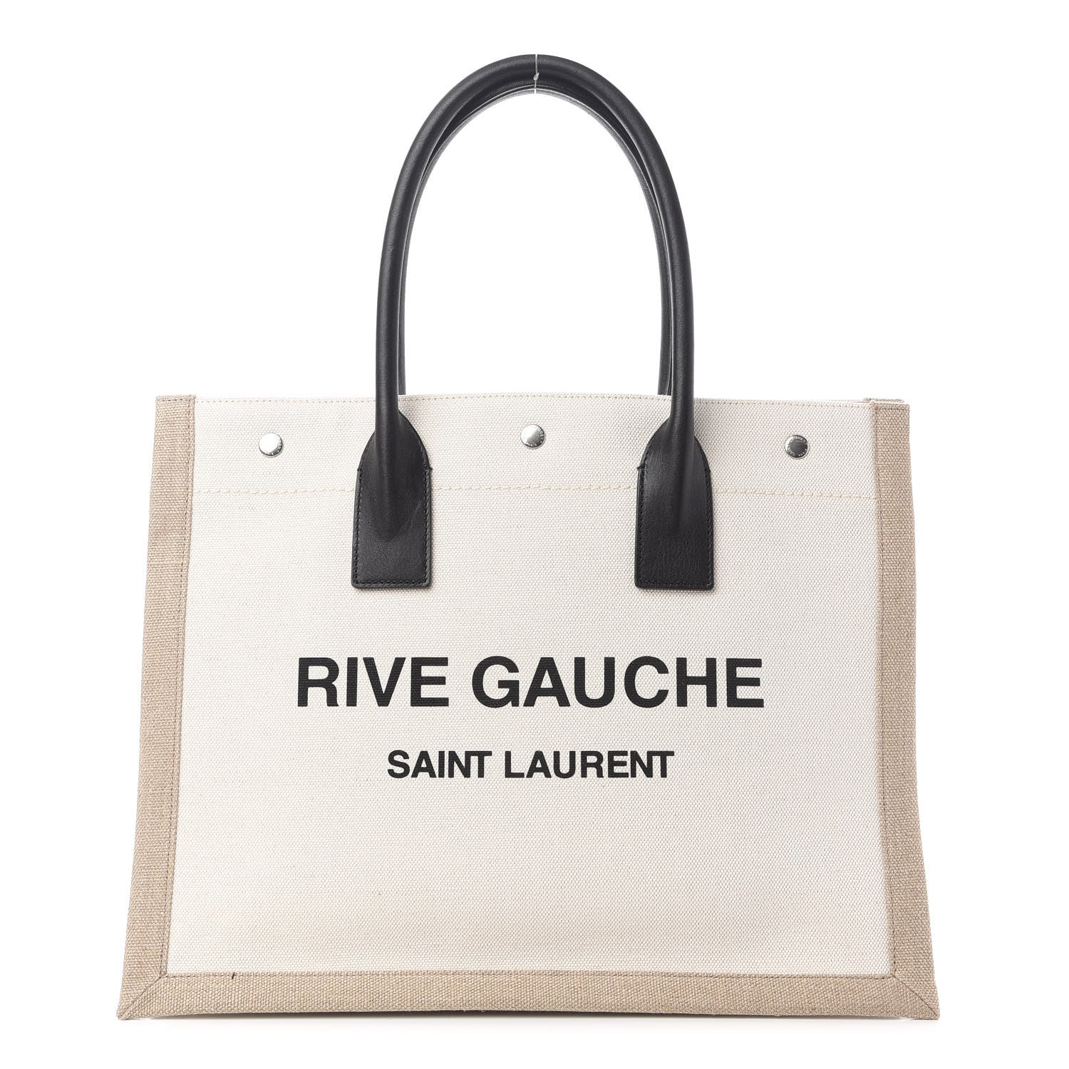 Saint Laurent Linen Calfskin Small Rive Gauche Tote Optic White 1 of 8