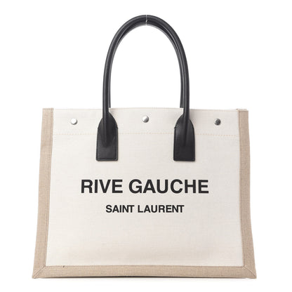 Saint Laurent Linen Calfskin Small Rive Gauche Tote Optic White 1 of 8