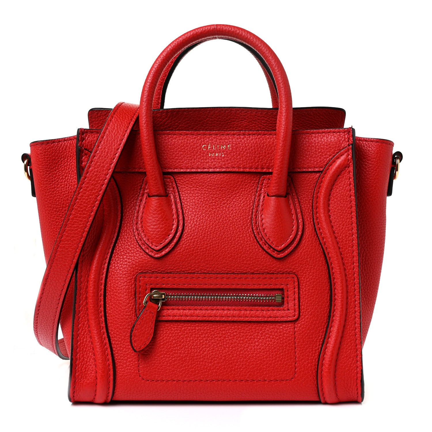 Celine Drummed Calfskin Nano Luggage Red 1 of 7