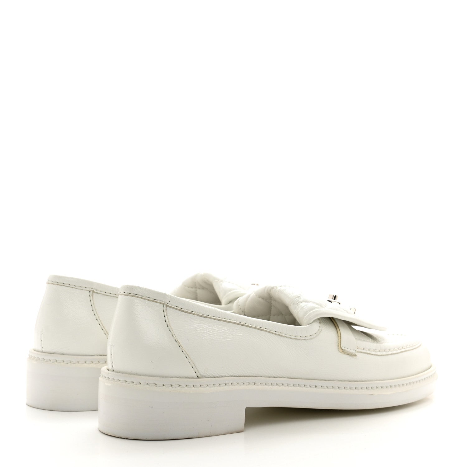 Chanel Shiny Lambskin Quilted CC Turnlock Loafers 38 White 4 of 9
