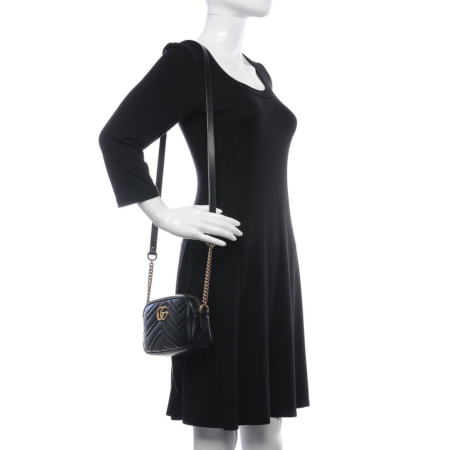 Gucci Calfskin Matelasse Mini GG Marmont Chain Shoulder Bag Black 2 of 7
