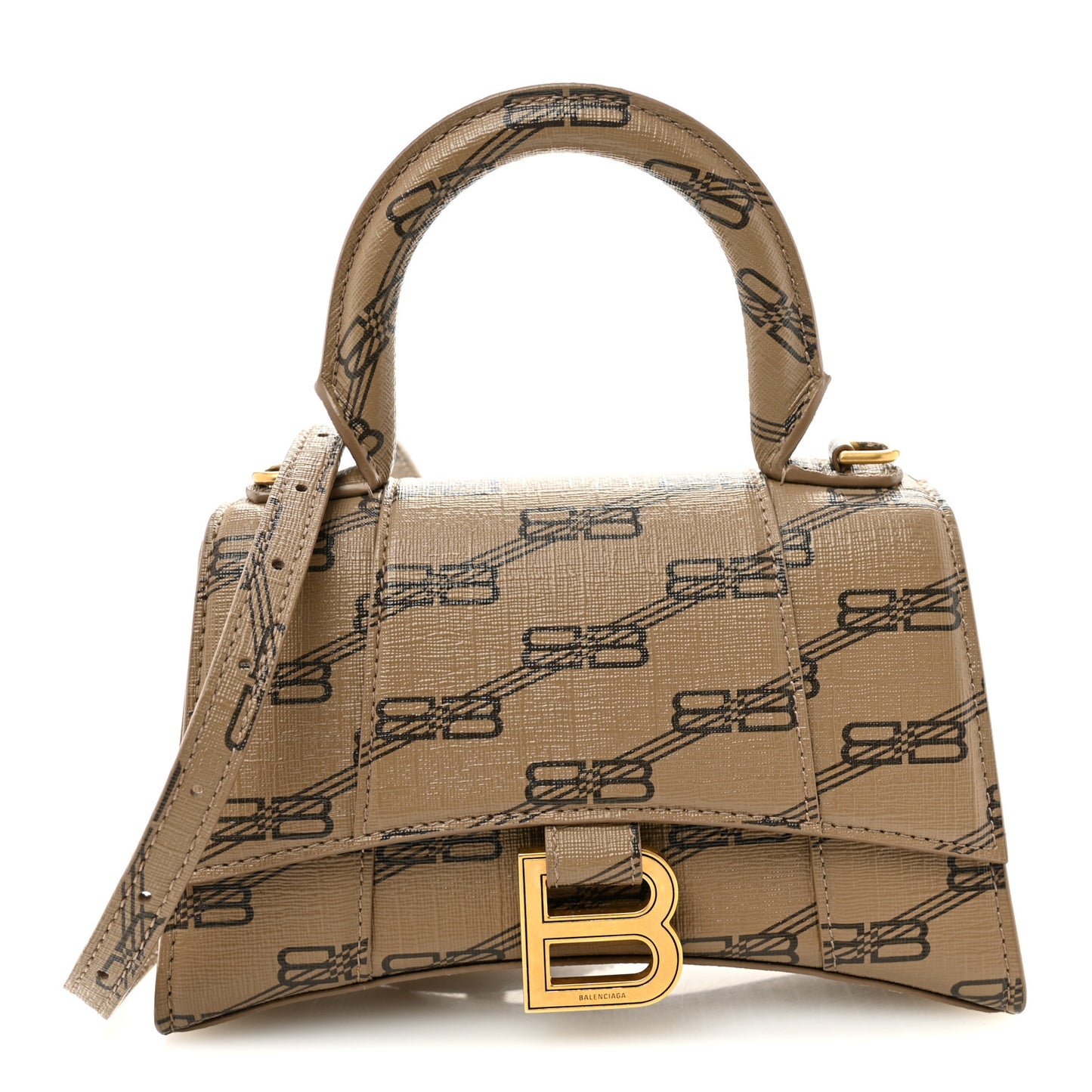 Coated Canvas BB Monogram Hourglass Top Handle Bag XS Beige Brown