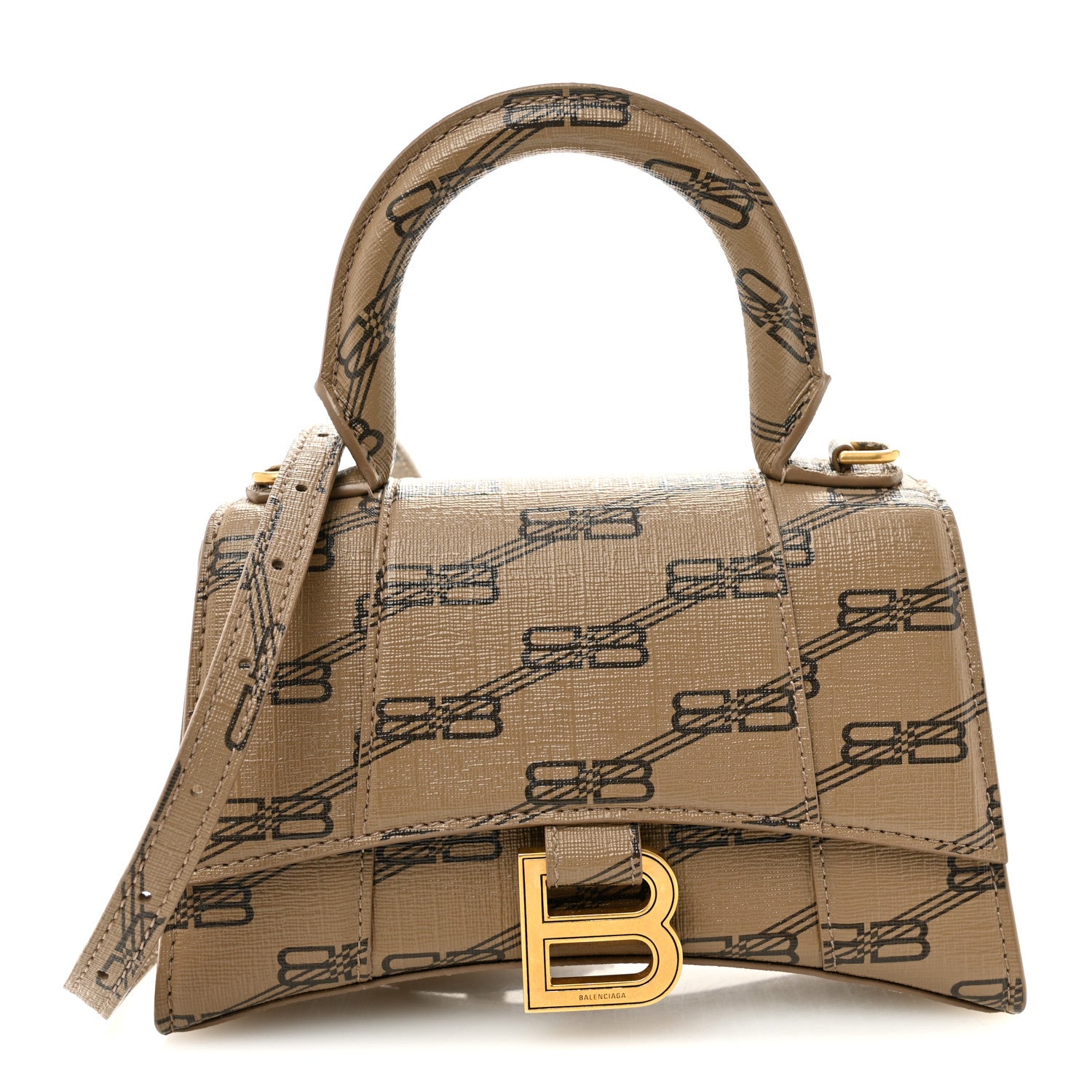 Balenciaga Coated Canvas BB Monogram Hourglass Top Handle Bag XS Beige Brown 1 of 11