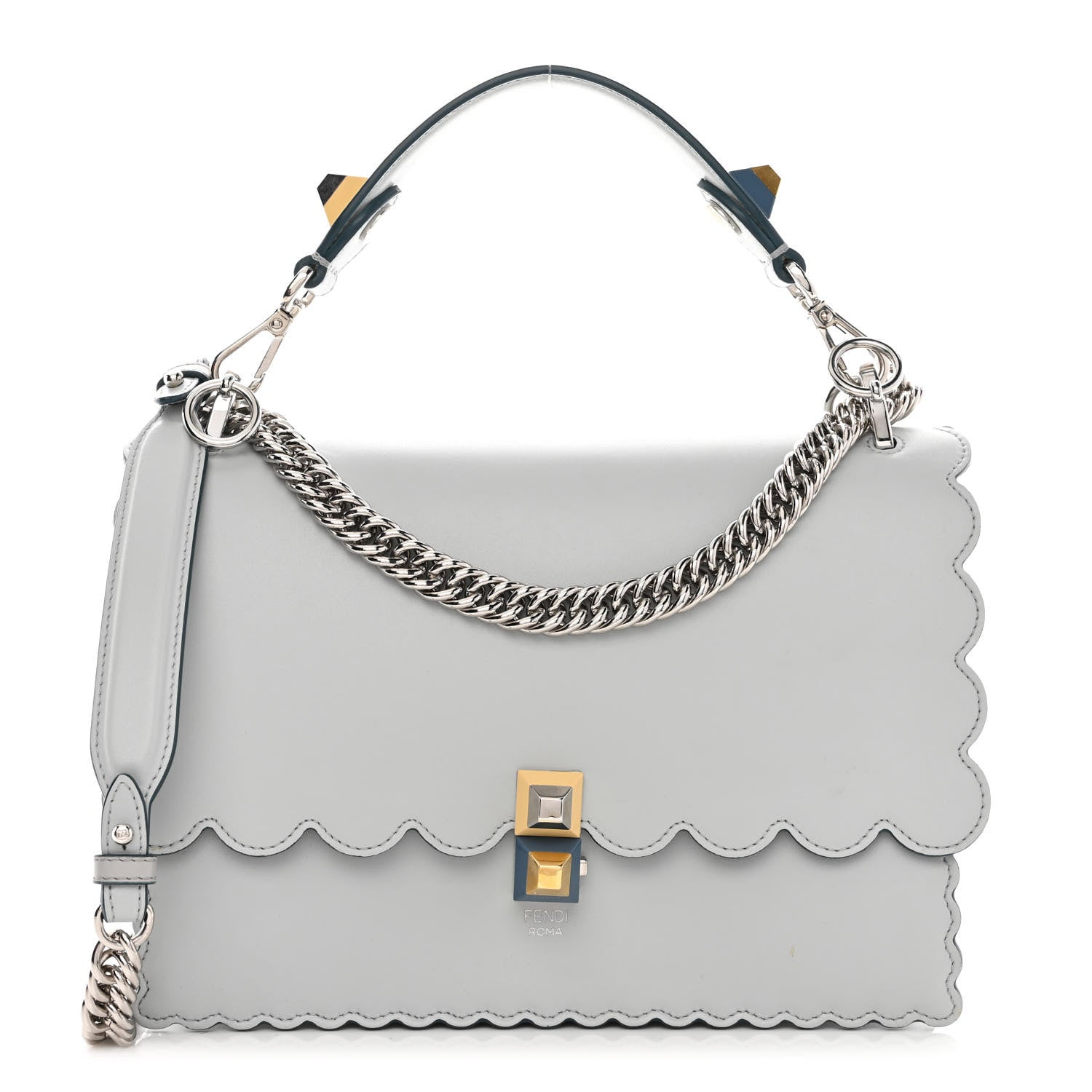 Fendi Vitello Liberty Scalloped Studded Kan I Shoulder Bag Grigio Perla 1 of 13