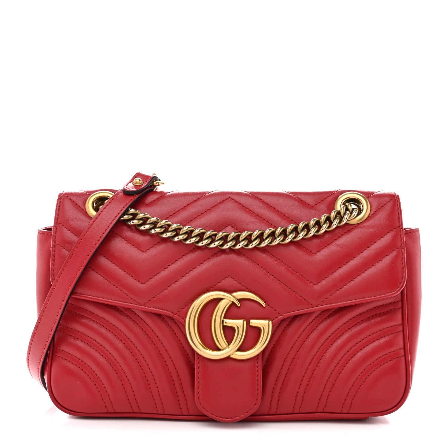 Gucci Calfskin Matelasse Small GG Marmont Shoulder Bag Hibiscus Red 1 of 13