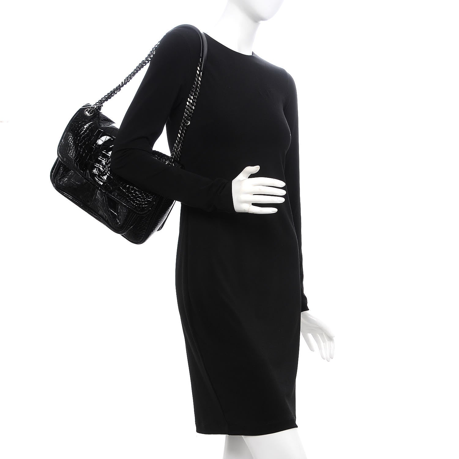 Saint Laurent Patent Crocodile Embossed Lambskin Monogram Medium Niki Chain Satchel Black 2 of 7