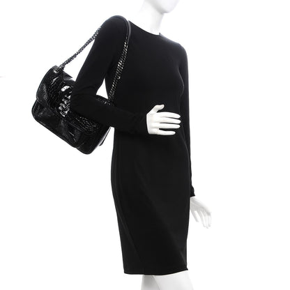 Saint Laurent Patent Crocodile Embossed Lambskin Monogram Medium Niki Chain Satchel Black 2 of 7