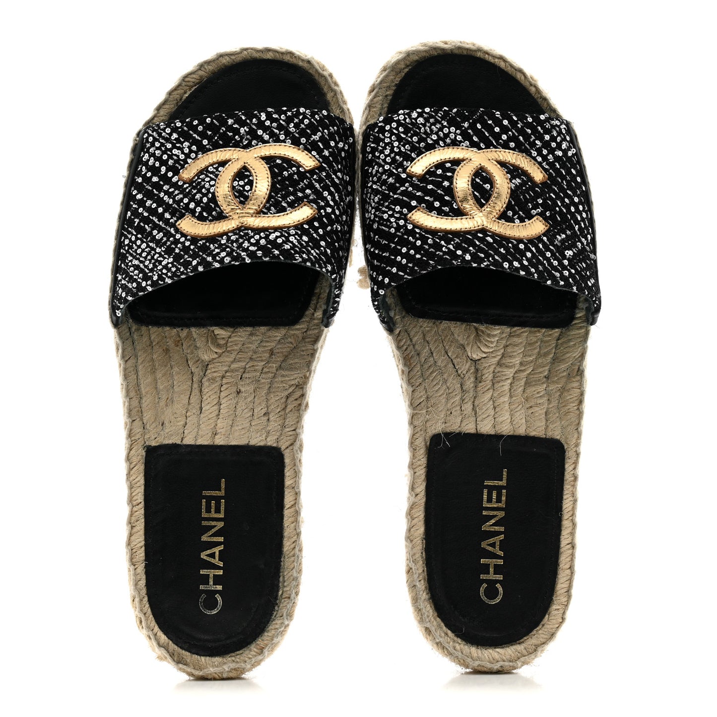 Wool Laminated Lambskin CC Slide Sandals 39 Black Gold