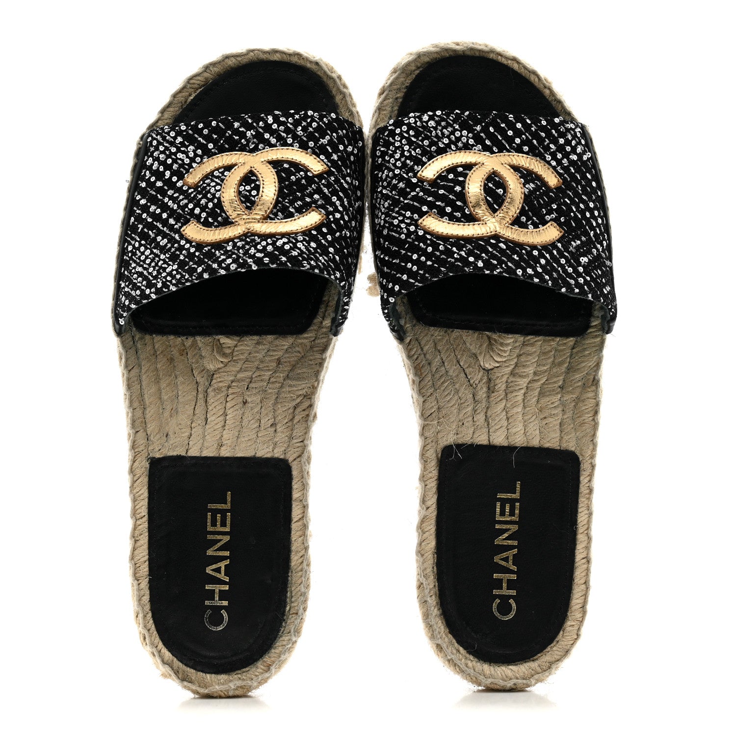Chanel Wool Laminated Lambskin CC Slide Sandals 39 Black Gold 2 of 10