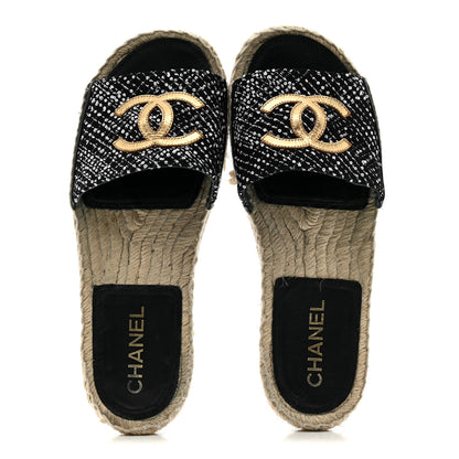 Chanel Wool Laminated Lambskin CC Slide Sandals 39 Black Gold 2 of 10
