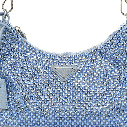 Prada Satin Crystal Re-Edition 2005 Shoulder Bag Celeste 9 of 11