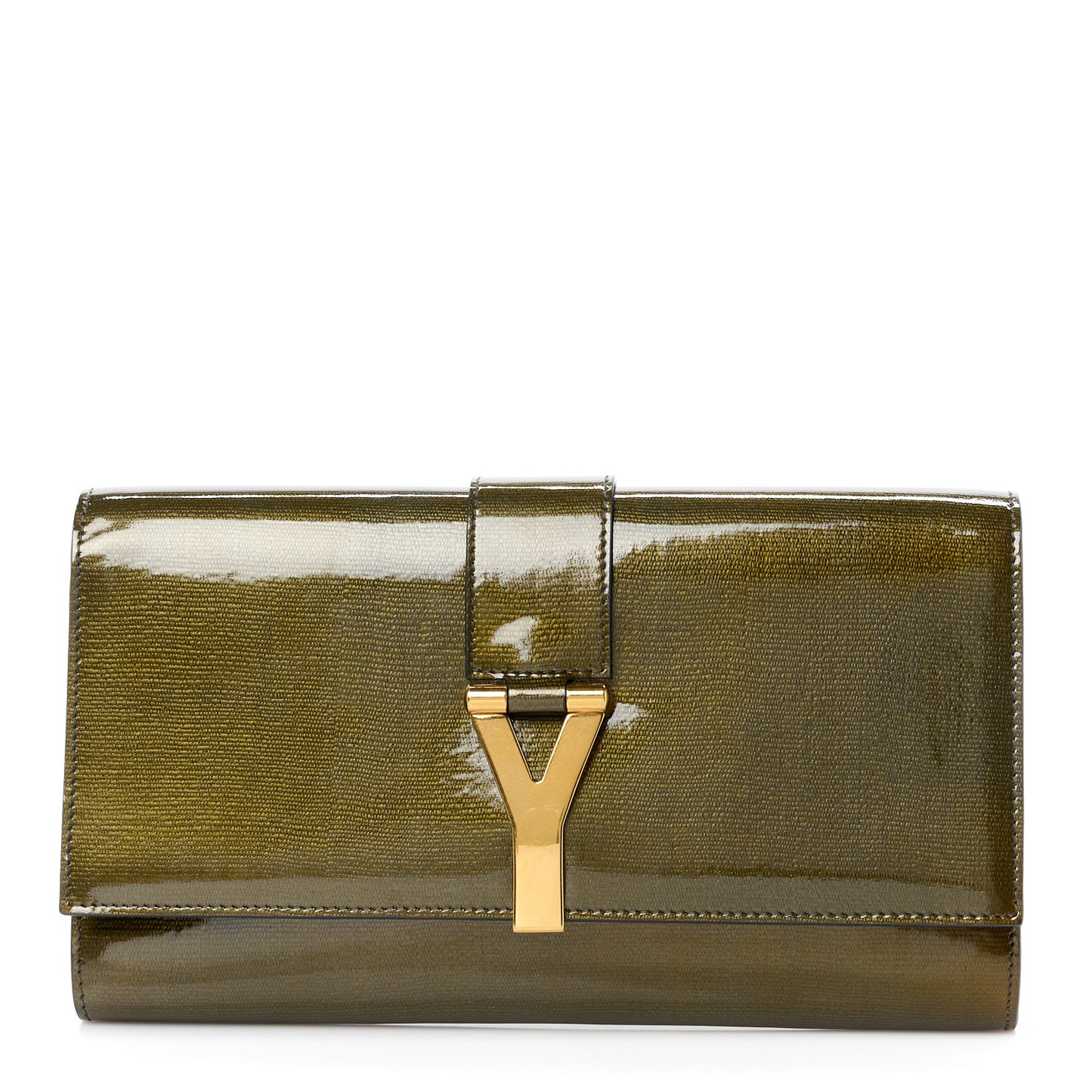 Textured Patent Classic Y Ligne Clutch Olive