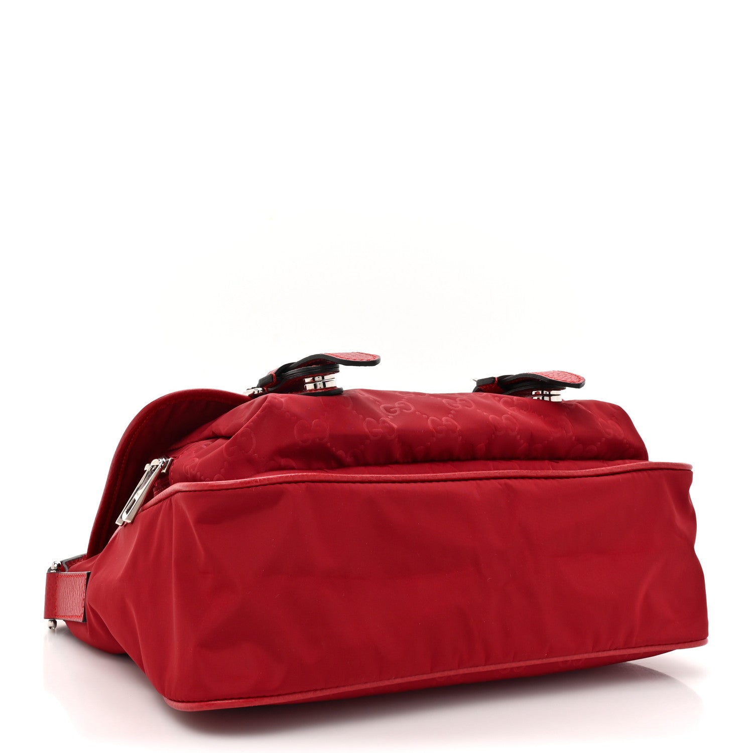 Gucci Nylon Monogram Double Buckle Flap Messenger Bag Vibrant Red 4 of 13