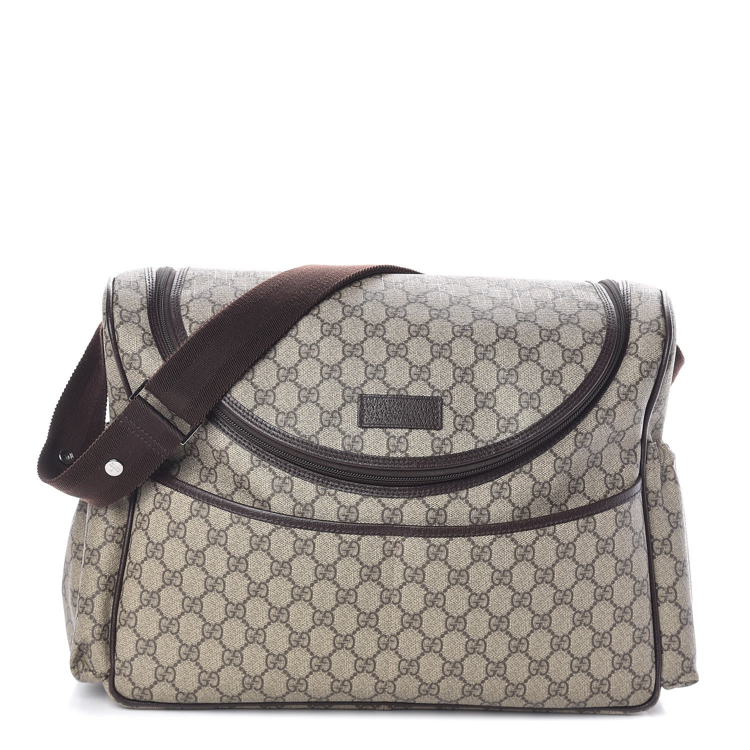 Gucci GG Supreme Monogram Selleria Calfskin Large Diaper Bag Beige Ebony Cocoa Dark Chocolate 1 of 10